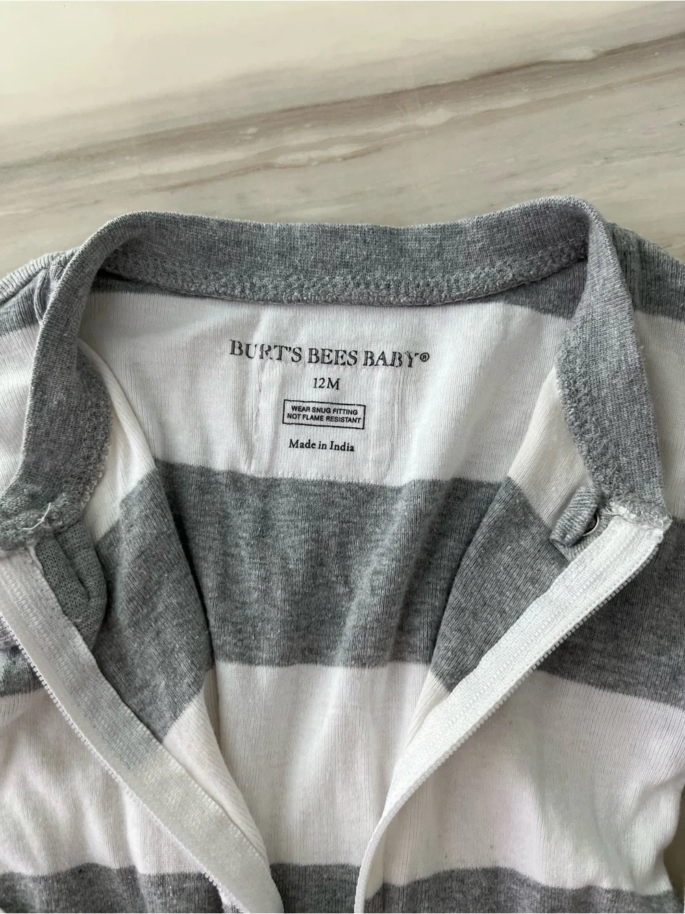 Burt's Bees Baby Gray & White Striped Footed One-Piece Pajamas